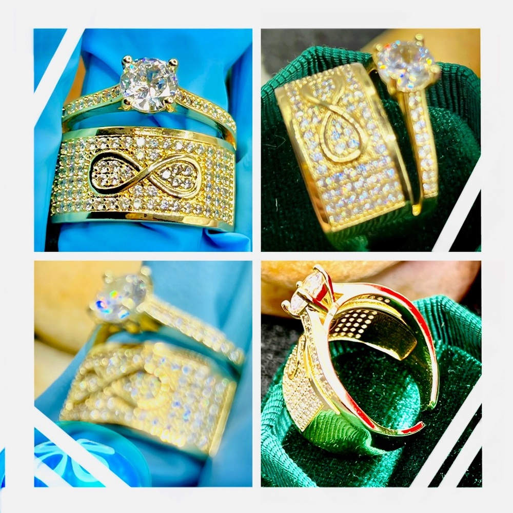 NEW 18K Gold Plated 2in1 Infinity Adjustable Ring w/Radiant Simulated Diamonds - Picture 3 of 3